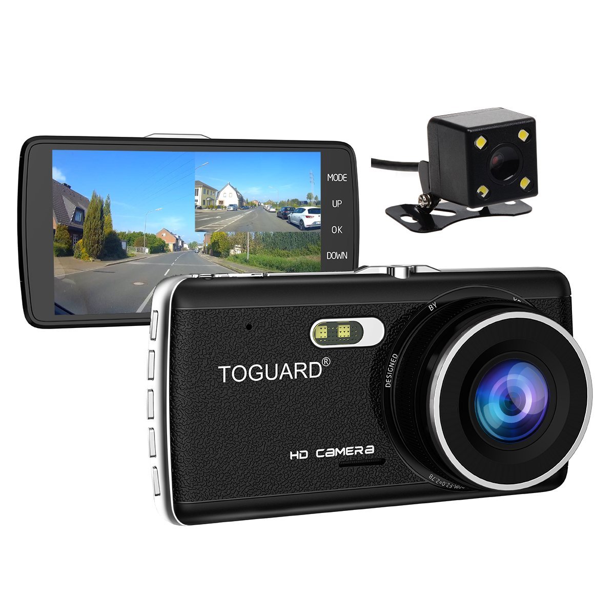 TOGUARD Dual Lens Dash Cam front and rear recording ATST, Night Vision,4.0'' IPS Screen,HD 1080P Car Dash Camera, Rearview Backup Camera,170 Degree Wide Angle, WDR, Loop Recording, G-sensor, Parking monitor