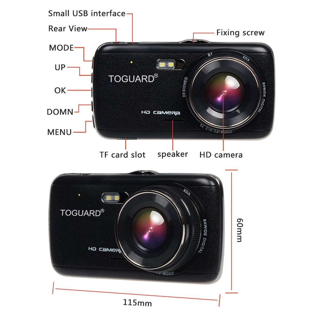 TOGUARD Dual Lens Dash Cam front and rear recording ATST, Night Vision,4.0'' IPS Screen,HD 1080P Car Dash Camera, Rearview Backup Camera,170 Degree Wide Angle, WDR, Loop Recording, G-sensor, Parking monitor 5
